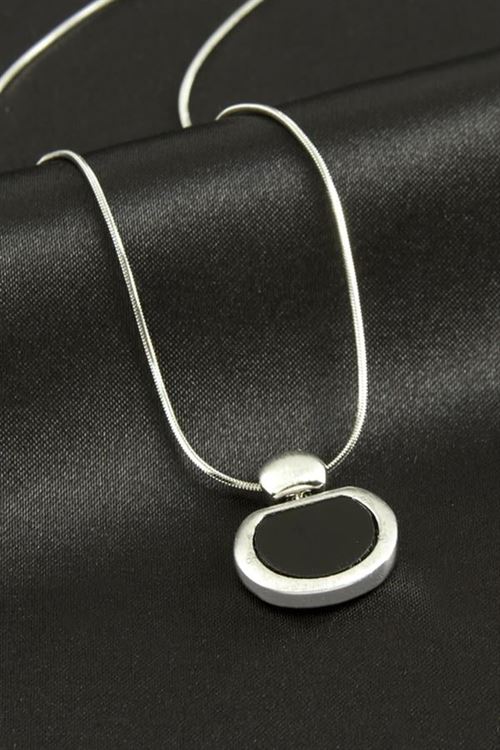 Oval Lüks Çelik Kolye - Siyah