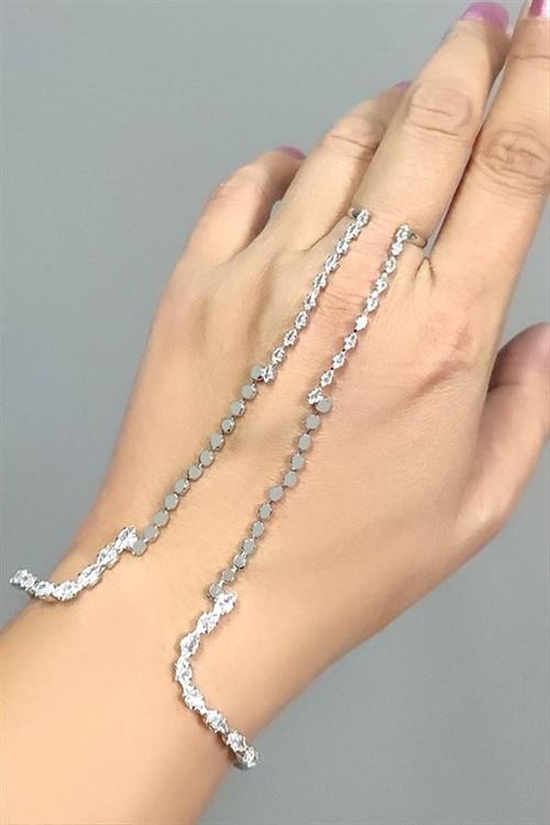 Yuvarlak Zirkon Taşlı Lüks Çelik Şahmeran - Gümüş Rengi