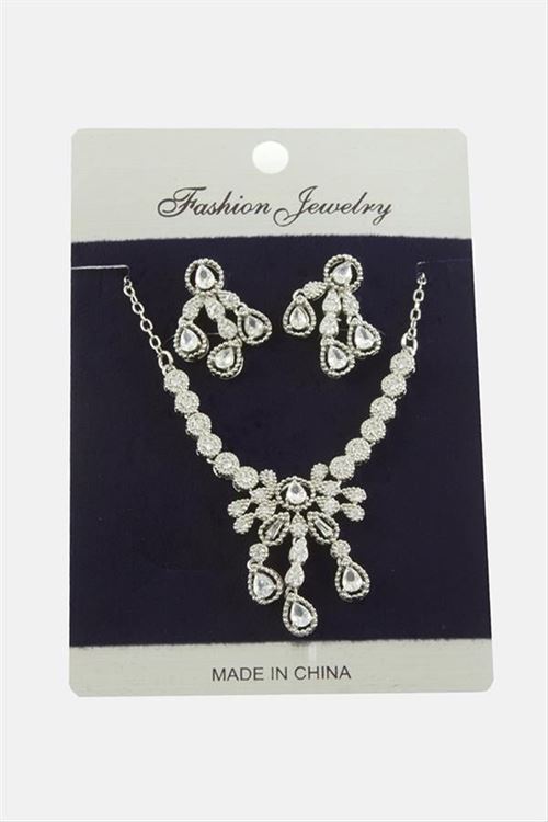 Damla Zirkon Taşlı Set Kolye - Gümüş Rengi
