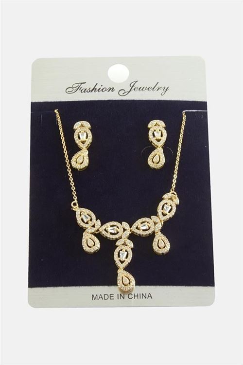 Damla Zirkon Taşlı Set Kolye - Sarı
