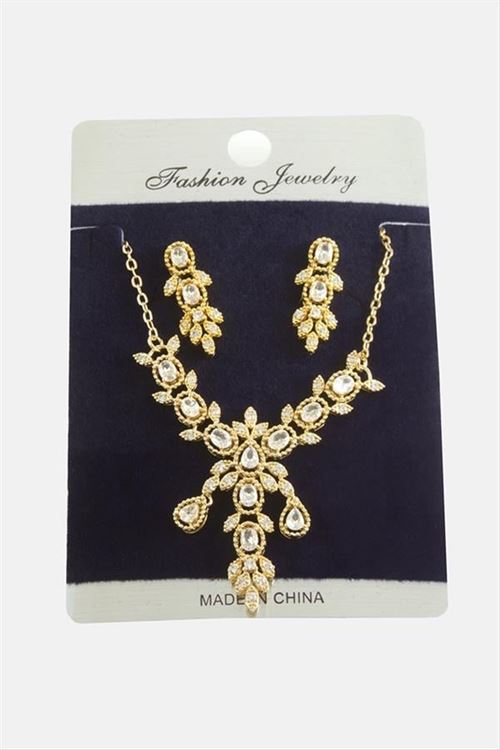 Çiçek Zirkon Taşlı Set Kolye - Sarı
