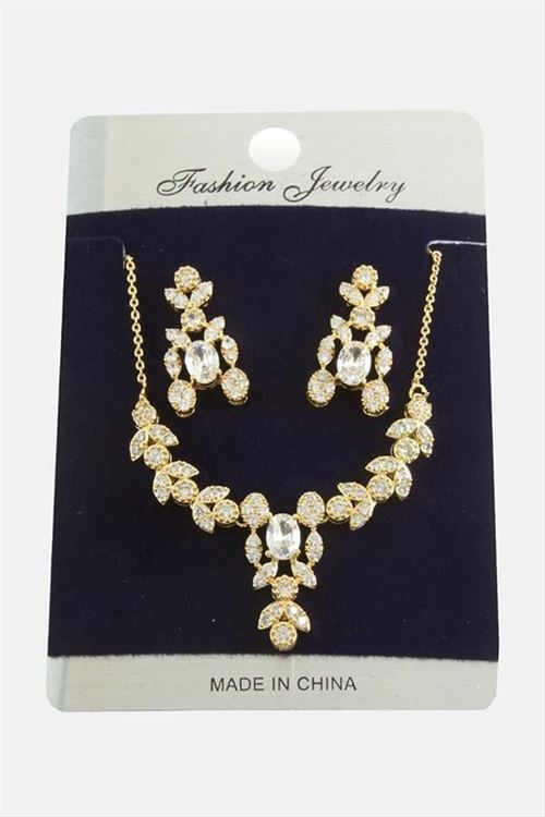 Yaprak Zirkon Taşlı Set Kolye - Sarı
