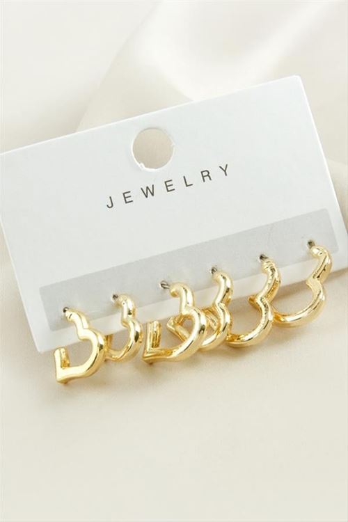 6 Adet Kalp Metal Küpe - Sarı