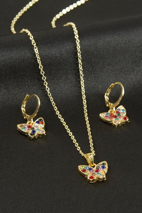 Kelebek Taşlı Set Kolye - Sarı