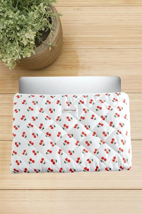 Kiraz Desenli Labtop Bilgisayar Çantası 13*14 inç - Beyaz