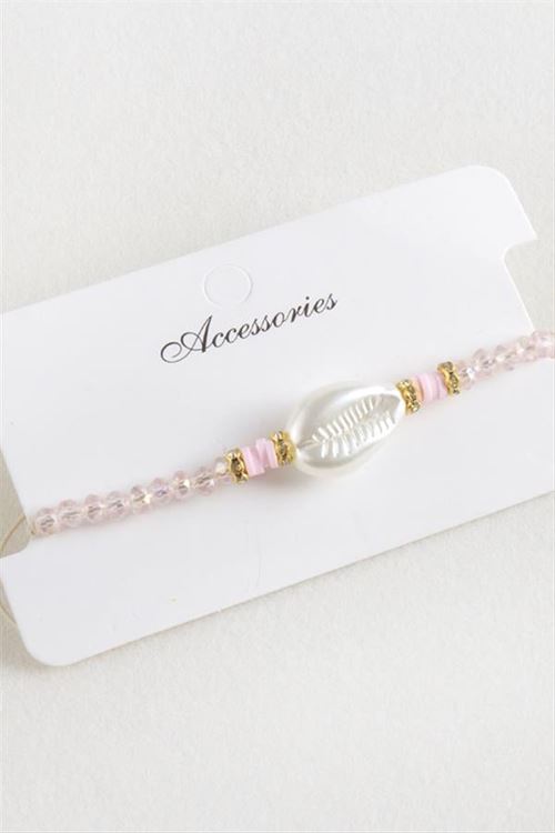 İnci Fimo Boncuk Kristal Makrome İp Bileklik - Açık Pembe