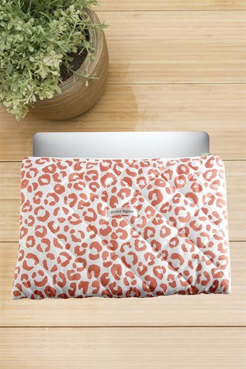 Leopar Desenli Labtop Bilgisayar Çantası 13*14 inç - Yavruağzı