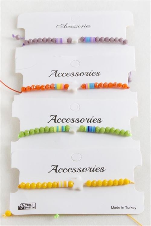 Yıldız Sedef Kristal Makrome İp Bileklik - Turuncu