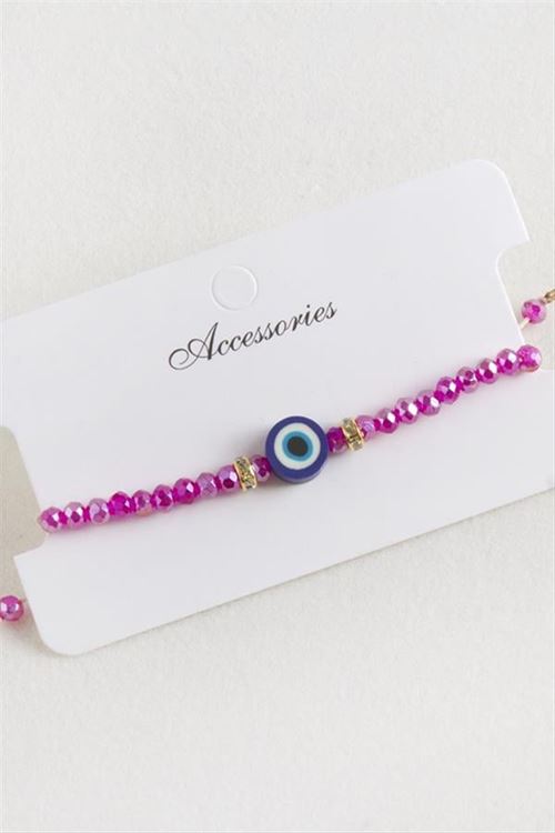 Nazar Kristal Makrome İp Bileklik - Pembe