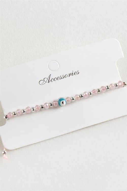 Nazar Kristal Makrome İp Bileklik 6 mm - Pembe