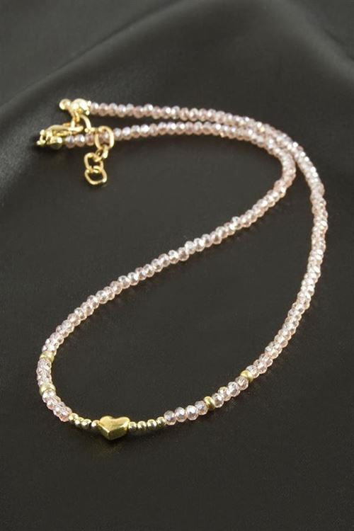 Karışık Kristal Kolye 1 Adet - Pembe