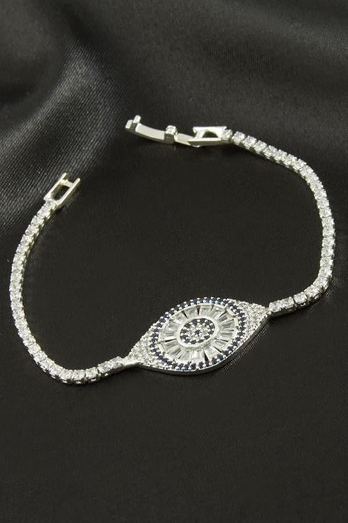Oval Zirkon Taşlı Çocuk Bileklik 16 cm - Gümüş Rengi