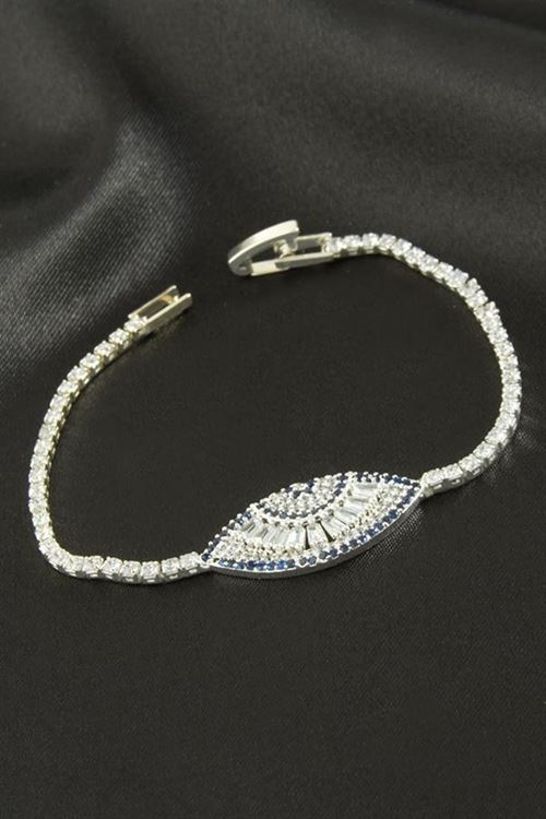 Göz Zirkon Taşlı Çocuk Bileklik 16 cm - Gümüş Rengi