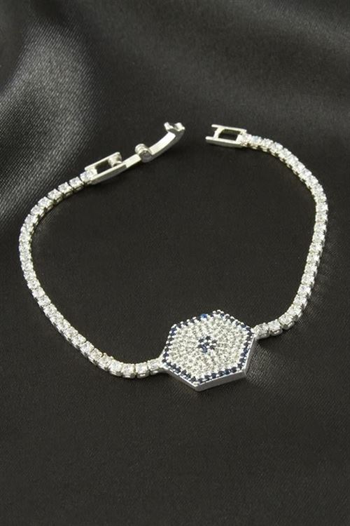 Altıgen Zirkon Taşlı Çocuk Bileklik 16 cm - Gümüş Rengi