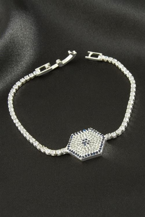Altıgen Zirkon Taşlı Çocuk Bileklik 16 cm - Gümüş Rengi
