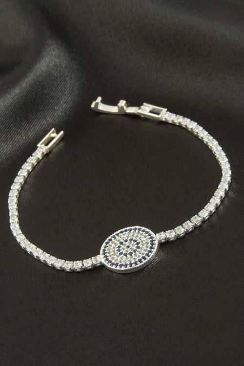 Nazar Zirkon Taşlı Çocuk Bileklik 16 cm - Gümüş Rengi