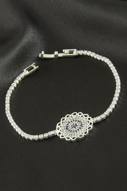 Çiçek Zirkon Taşlı Çocuk Bileklik 16 cm - Gümüş Rengi