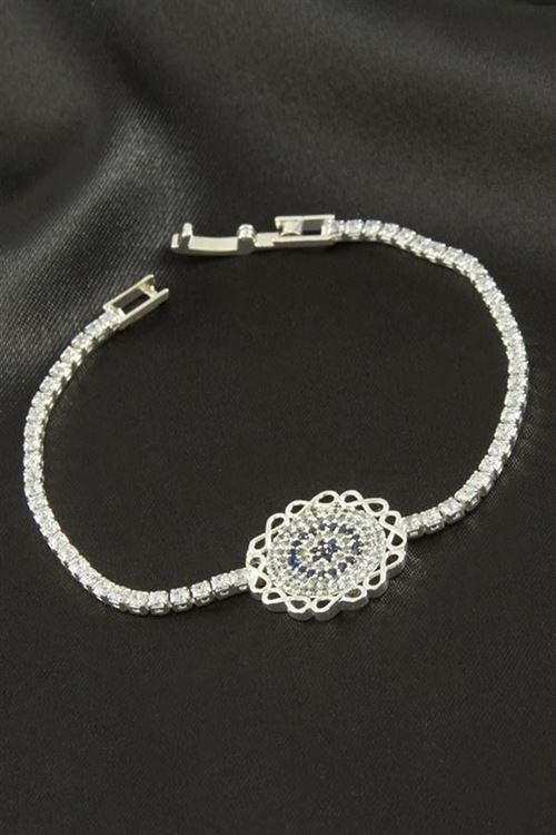Çiçek Zirkon Taşlı Çocuk Bileklik 16 cm - Gümüş Rengi