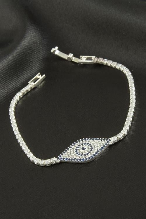 Göz Zirkon Taşlı Çocuk Bileklik 16 cm - Gümüş Rengi