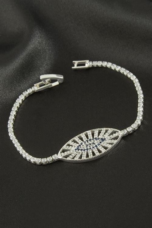 Oval Zirkon Taşlı Çocuk Bileklik 16 cm - Gümüş Rengi