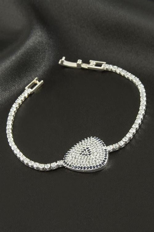 Oval Zirkon Taşlı Çocuk Bileklik 16 cm - Gümüş Rengi