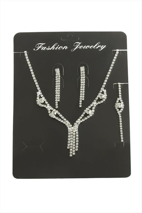 Sallantılı Taşlı Set Kolye - Gümüş Rengi