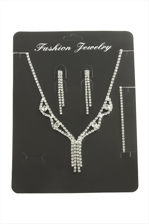 Sallantılı Taşlı Set Kolye - Gümüş Rengi