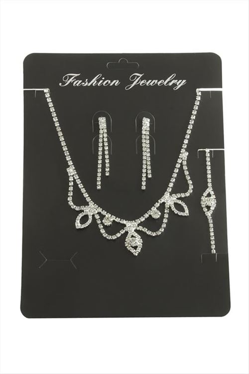 Oval Taşlı Set Kolye - Gümüş Rengi
