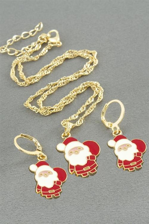 Noel Baba Yılbaşı Kutulu Zincir Kolye Set - Kırmızı