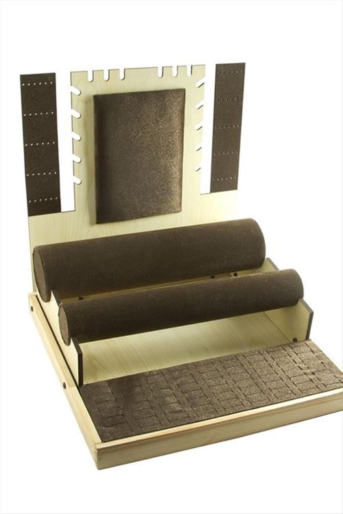 Kadife Ahşap Küpe Kolye Bileklik Yüzük Standı - Kahverengi