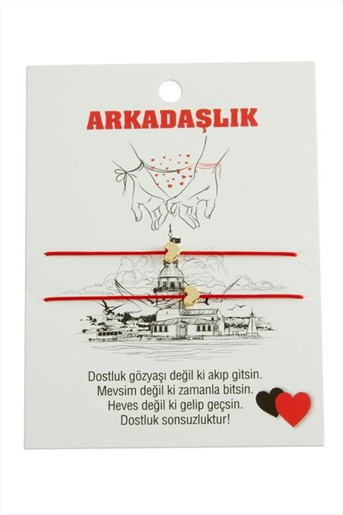 Kalp İp Bileklik 2 Adet - Kırmızı