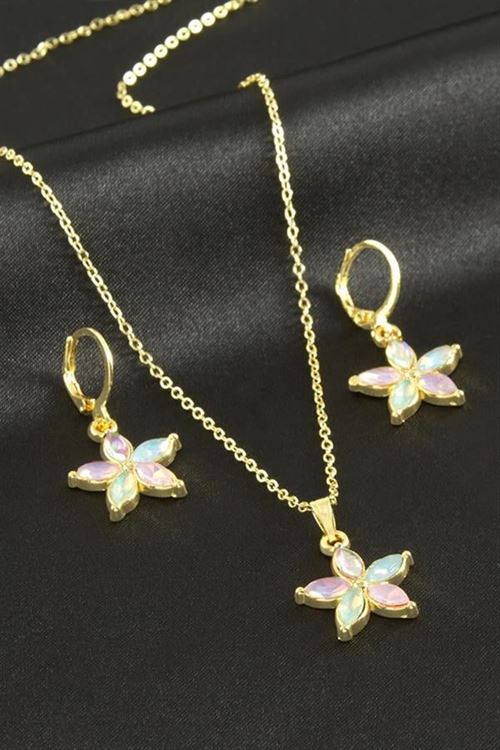Papatya Taşlı Set Kolye - Pembe