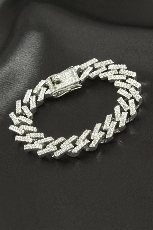 Chain Zikzak Zincir Zirkon Taşlı Lüks Çelik Bileklik - Gümüş Rengi