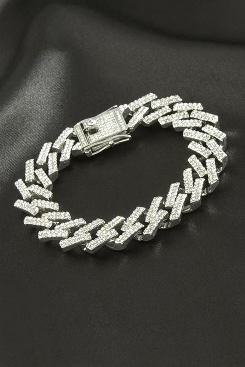 Chain Zikzak Zincir Zirkon Taşlı Lüks Çelik Bileklik - Gümüş Rengi