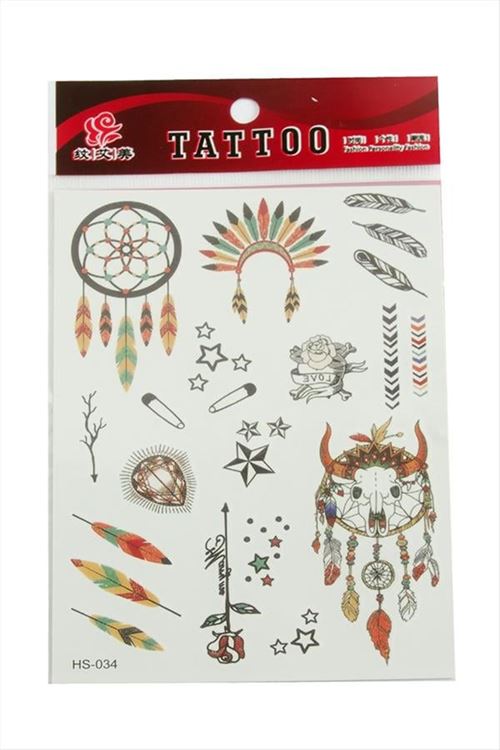 Kızılderili Tattoo Dövme Sticker - Beyaz