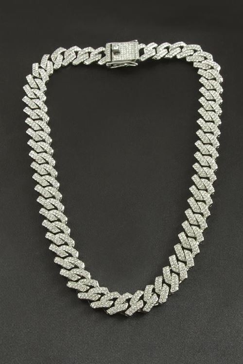 Chain Zikzak Zirkon Taşlı Lüks Çelik Kolye - Gümüş Rengi