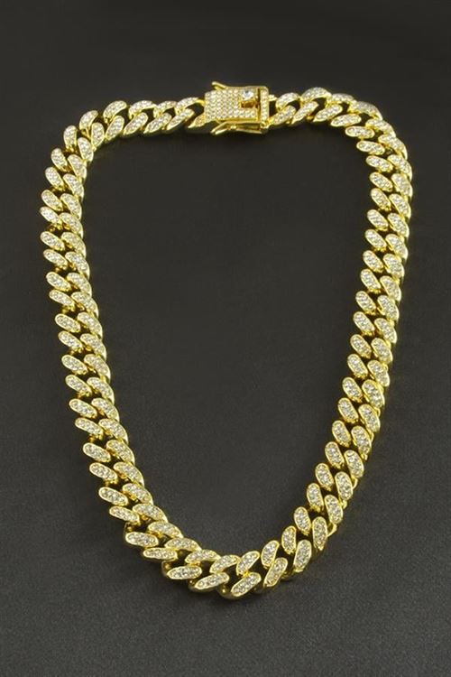 Chain Zirkon Taşlı Lüks Çelik Kolye - Sarı