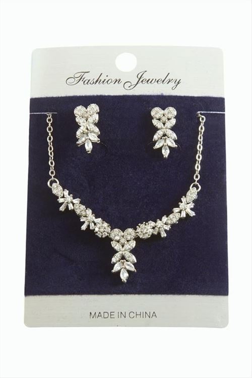 Çiçek Zirkon Taşlı Set Kolye - Gümüş Rengi