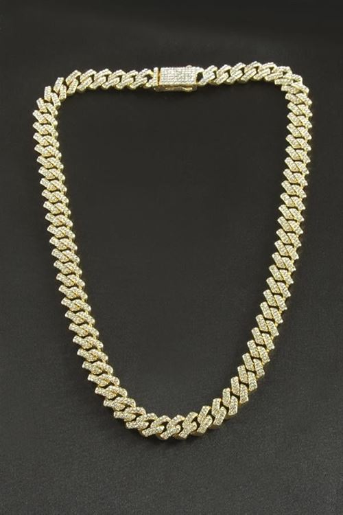 Chain Zikzak Zirkon Taşlı Lüks Çelik Kolye - Sarı