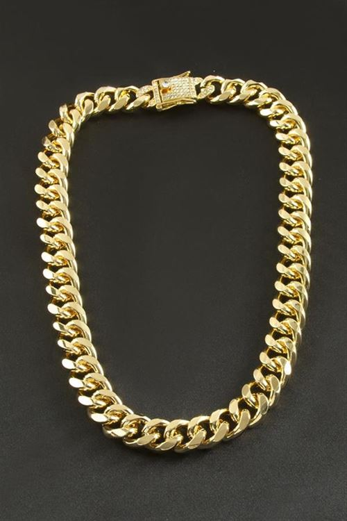 Chain Zirkon Taşlı Kalın Zincir Lüks Çelik Kolye - Sarı