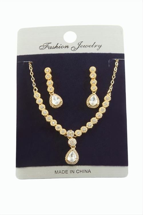 Damla Zirkon Taşlı Set Kolye - Sarı