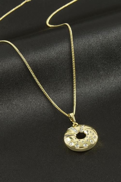 Xuping Simit Zirkon Taşlı Lüks Çelik Kolye - Sarı