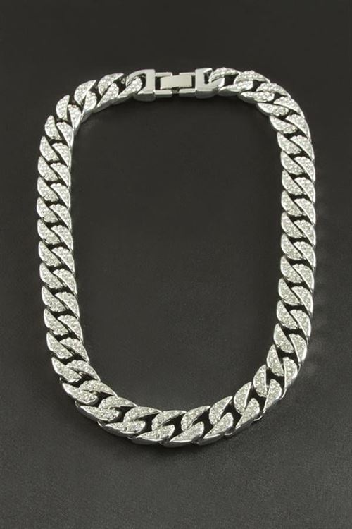 Chain Düz Zirkon Taşlı Lüks Çelik Kolye - Gümüş Rengi