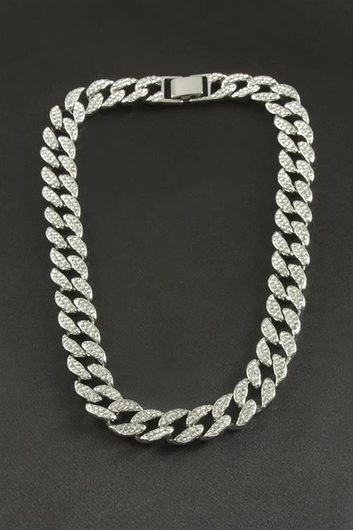 Chain Oval Zirkon Taşlı Lüks Çelik Kolye - Gümüş Rengi