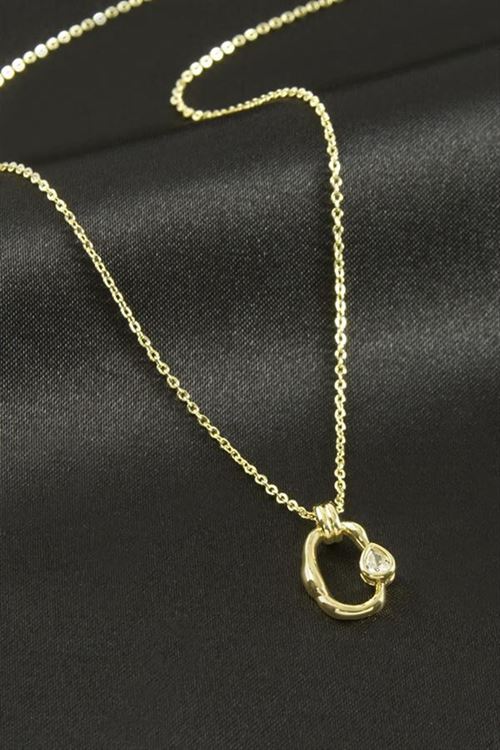 Xuping Oval Zirkon Taşlı Lüks Çelik Kolye - Sarı