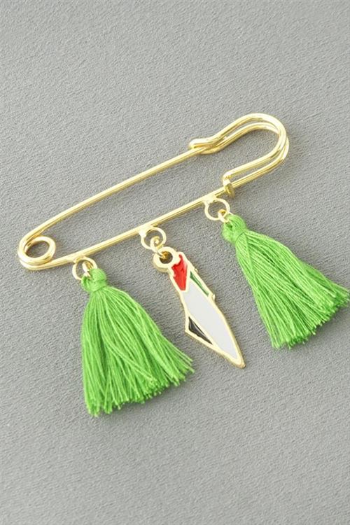 Filistin Püsküllü Broş - Sarı