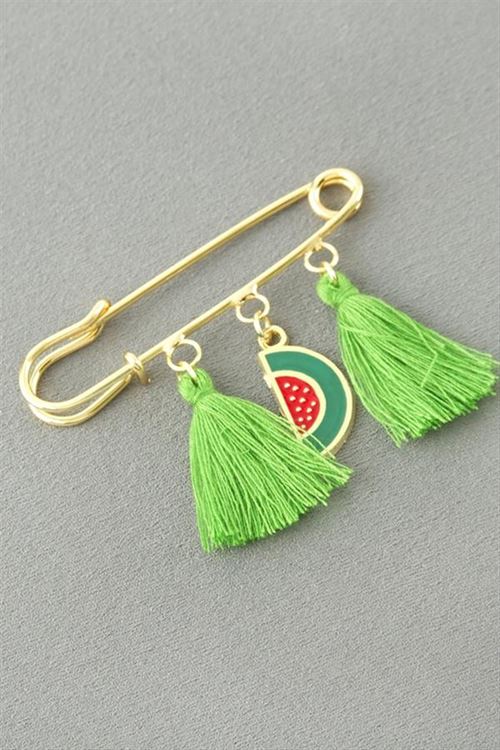 Hilal Karpuz Püsküllü Broş - Sarı