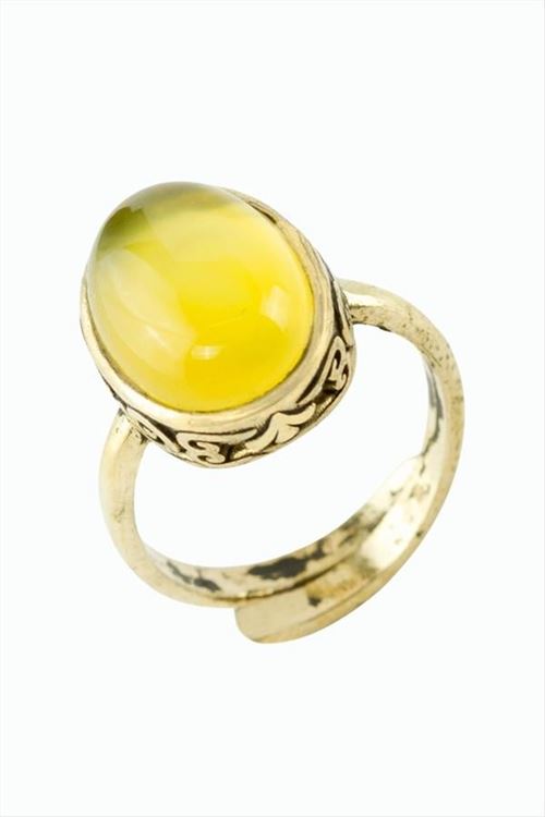 Oval Doğaltaşlı Otantik Yüzük - Sarı Akik