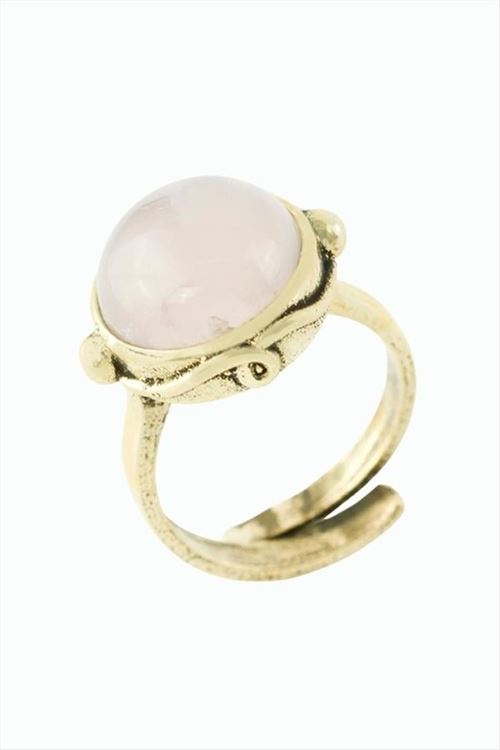 Yuvarlak Doğaltaşlı Otantik Yüzük - Pembe Kuvars