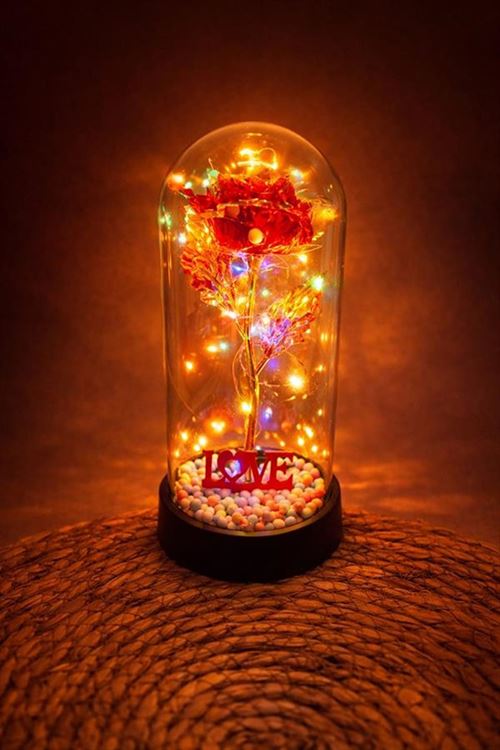 Gül Işıklı Led Fanus - Sarı